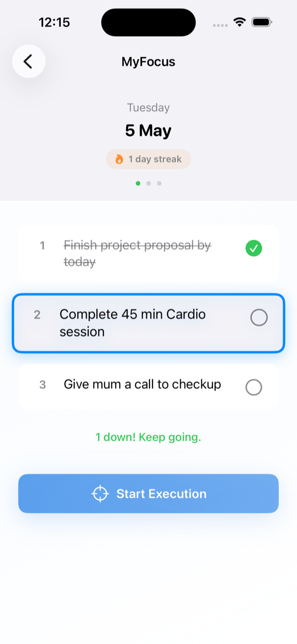 MyFocus daily reset